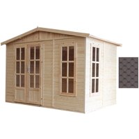 Wooden Garden Office Timbela M334FB+H334FBBROWN, Large Pine and Spruce Garden Room W11ft x L7ft x H8ft, Lockable Garden House, Home Office, Workshop