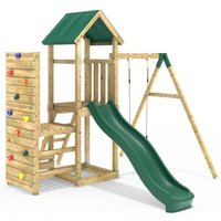Wooden Climbing Frame with Vertical Rock Wall, Swing Set and Slide - Rushmore+ - Rebo