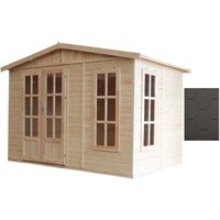 Wooden Garden Office Timbela M334FB+H334FBBLACK, Modern Garden Cabin to Work from Home, Large Pine and Spruce Garden Room W11ft x L7ft x H8ft,
