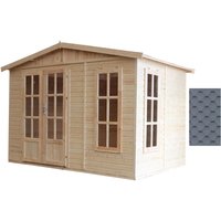 Wooden Garden Office Timbela M334FB+H334FBGREY, Modern Garden Cabin to Work from Home - W11ft x L7ft x H8ft, Lockable Garden House, Home Office,