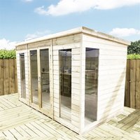 INSTALL INCLUDED - 12 x 6 PENT Pressure Treated T&G Pent Summerhouse with Higher Eaves and Ridge Height Toughened Safety Glass + Euro Lock with Key