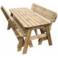 3ft (90cm) Picnic table and bench set, rustic brown finish, Victoria compact with backrest rounded corners - Natural (light green)