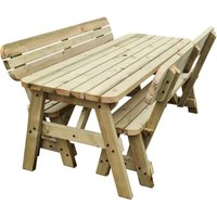6ft (180cm) Picnic table and bench set, natural (light-green) finish, Victoria compact with backrest rounded corners - Rustic brown