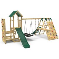 Wooden Climbing Frame with Vertical Rock Wall, Swing Set and Slide - San Luis+ - Rebo