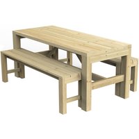 Forest Garden Brown Timber Dining Table and Bench Set Home Delivery