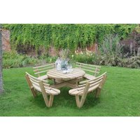 Forest Garden Brown Timber Circular Picnic Table with Seat Backs Pressure Treated, Size: 2460x820x2460mm